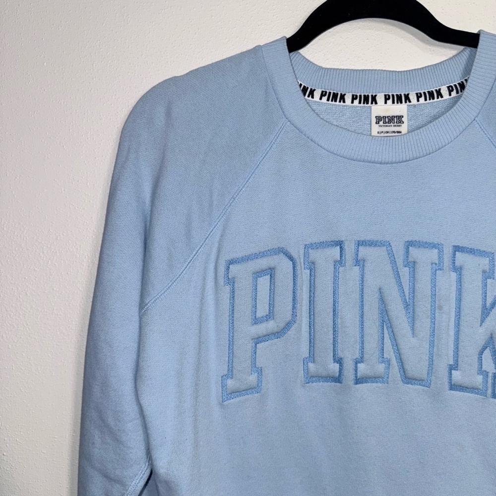Victoria’s Secret PINK Baby Blue Sweatshirt Embroidered Logo Small Women’s - Picture 3 of 12